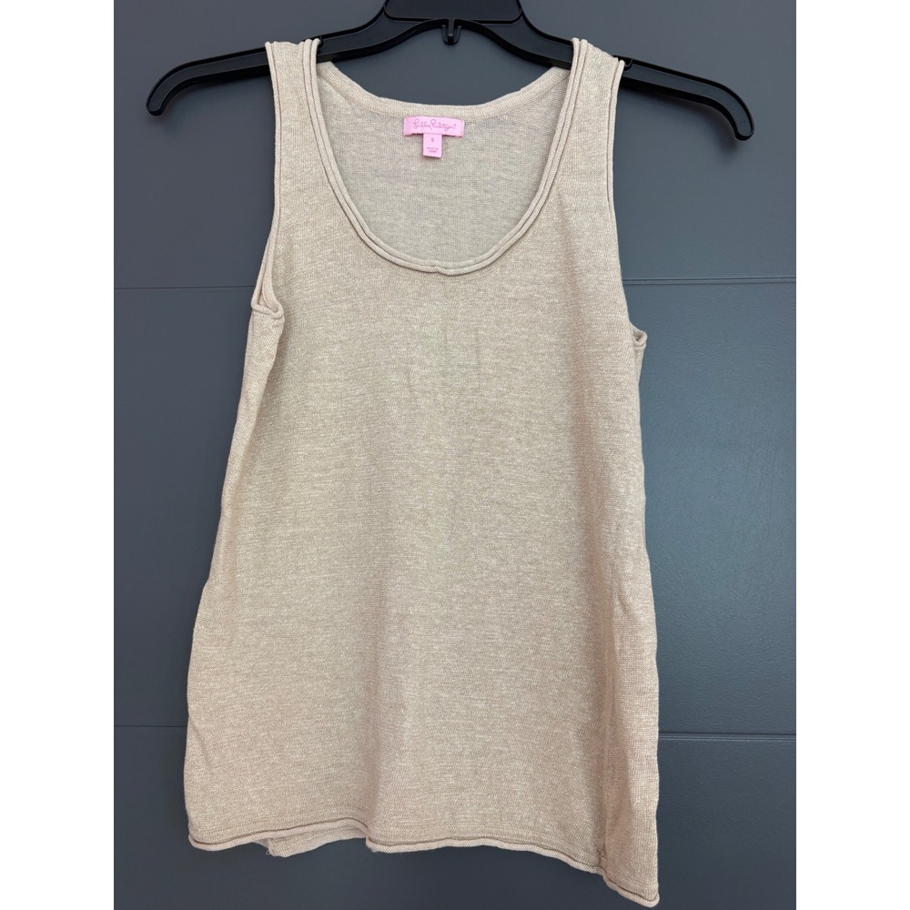 Lilly Pulitzer Metallic Gold Linen Blend Knit Tank Top  Small Champagne